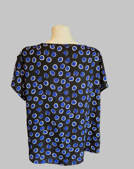 Simon Jersey Black & Blue Polka Dot Blouse - Size - UK-18