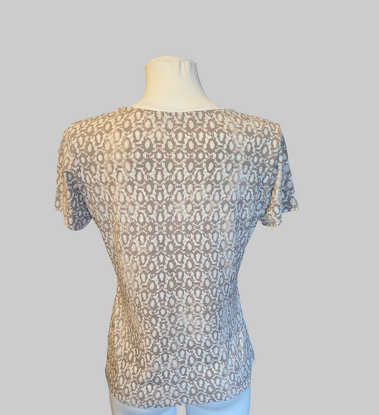 Betty Barclay Patterned Top – Beige Short Sleeve - UK- 10-12