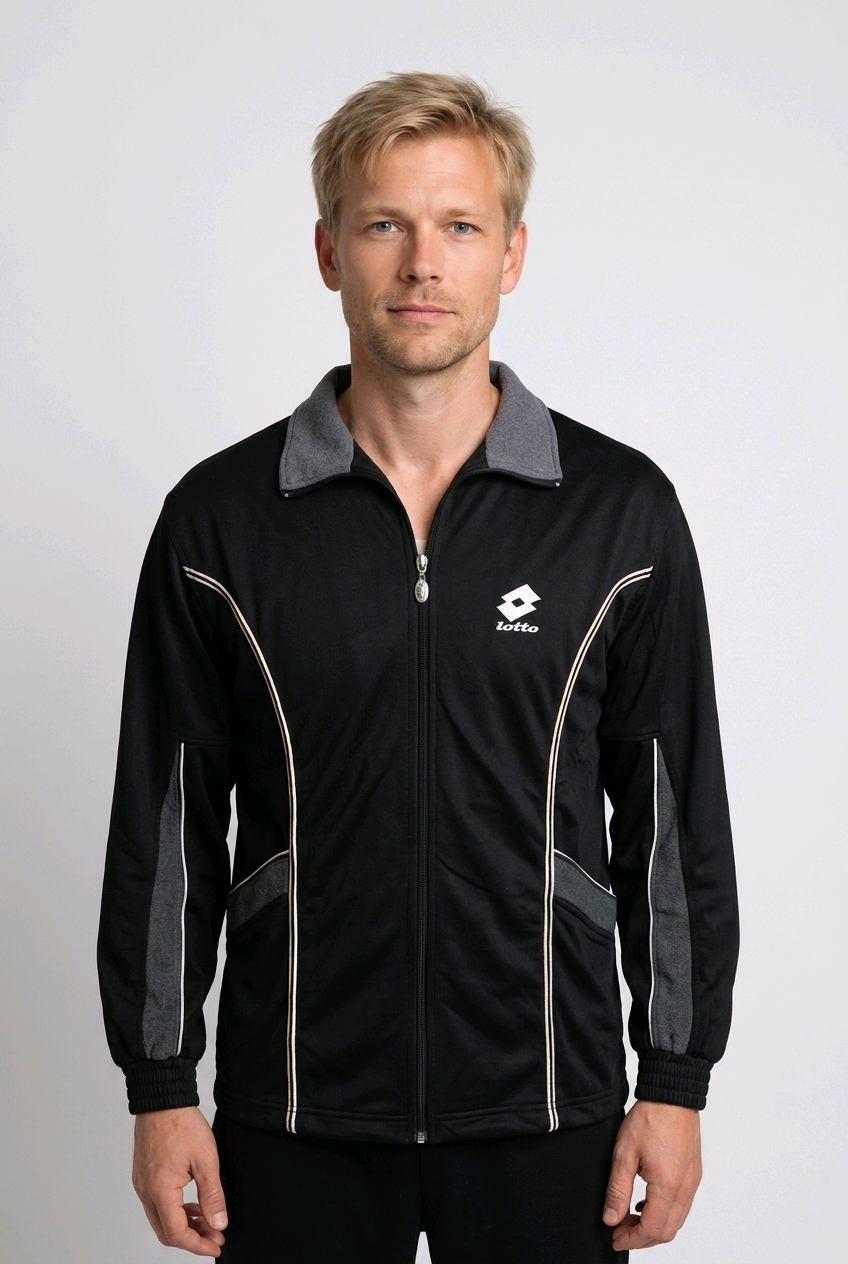 Man wearing a black jacket with gray accents