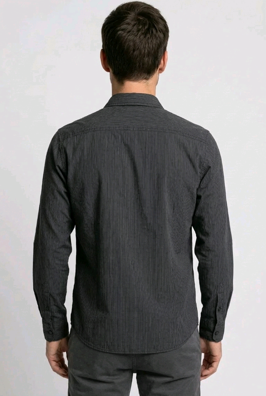 Black pinstripe shirt back view