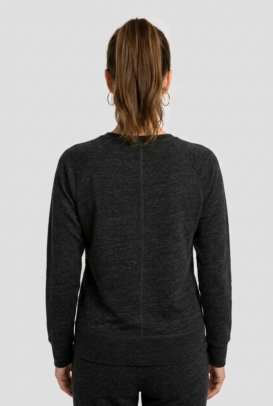 Woman wearing black Nike marl sweatshirt back view