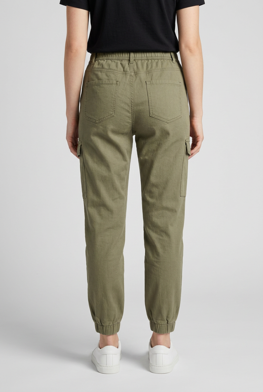 Woman wearing olive green pants