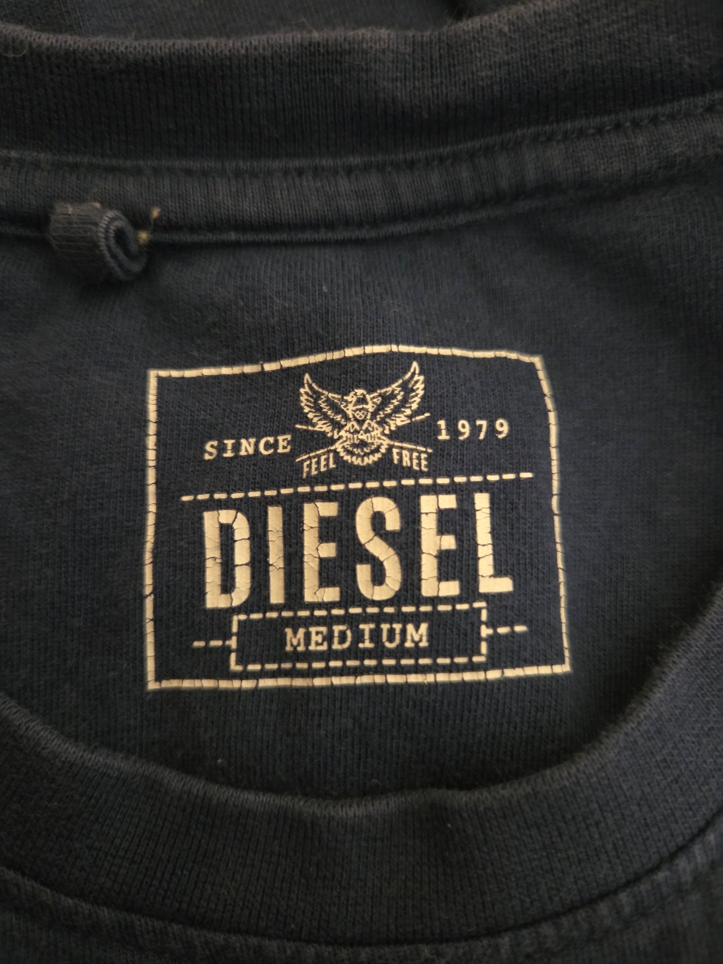 Diesel Embroidered Logo Navy T-Shirt UK Medium Size Label