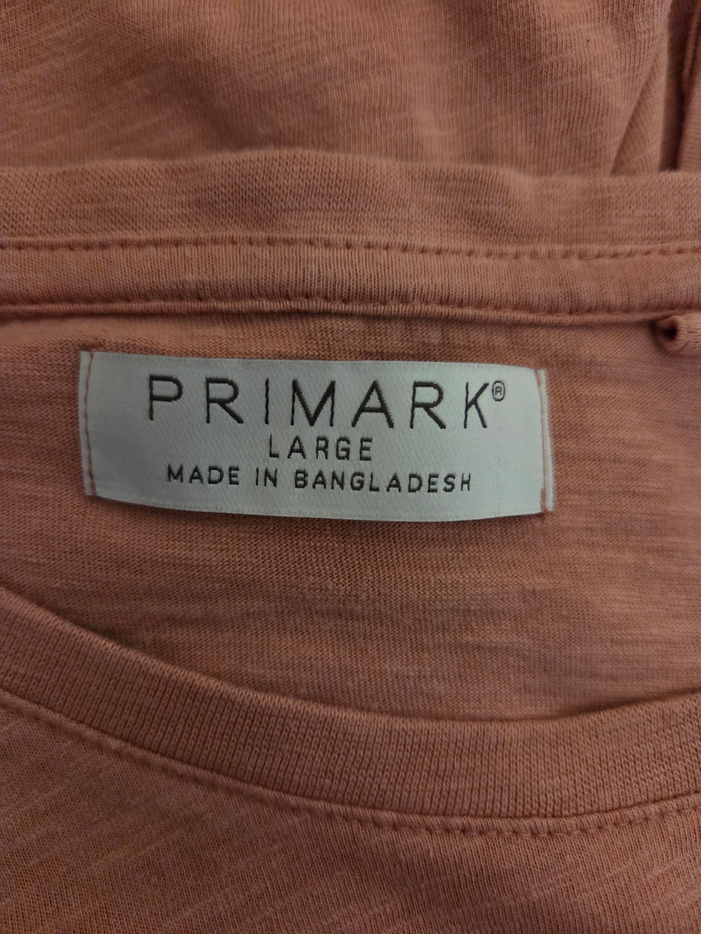 Primark pink t-shirt UK large clothing size tag