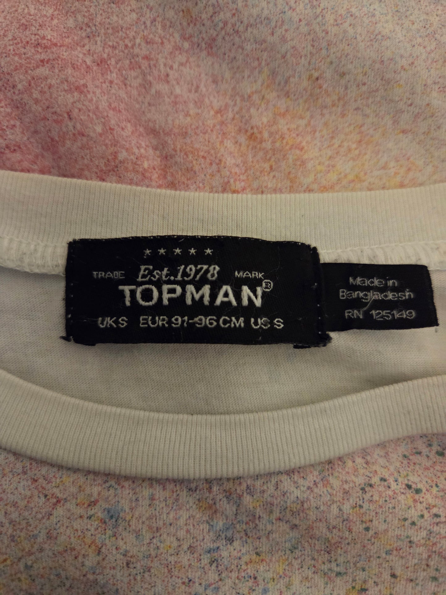 Topman speckled t-shirt UK small pre- loved clothing size label