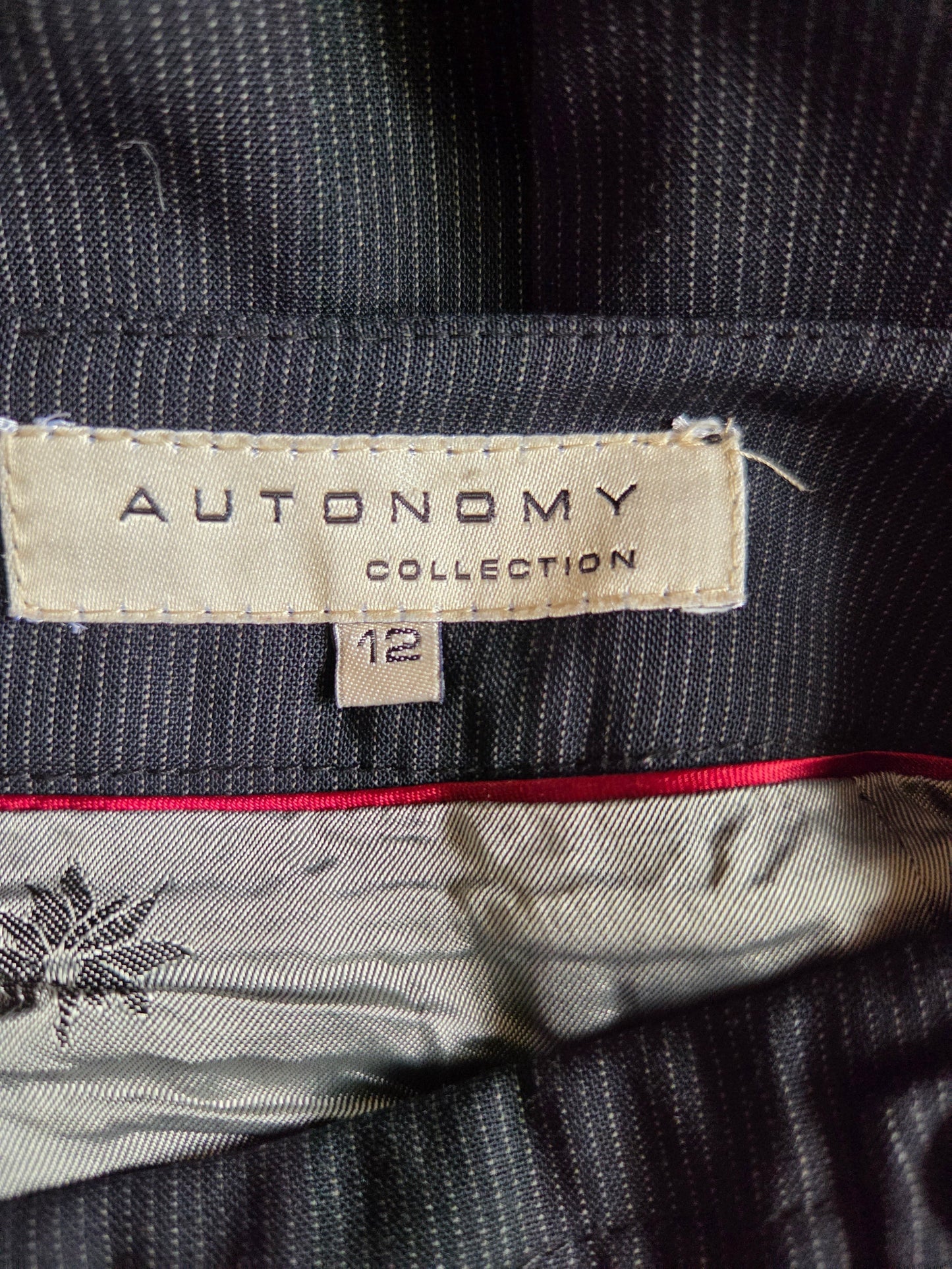 Close-up of a clothing label on a garment with 'Autonomy Collection' branding.