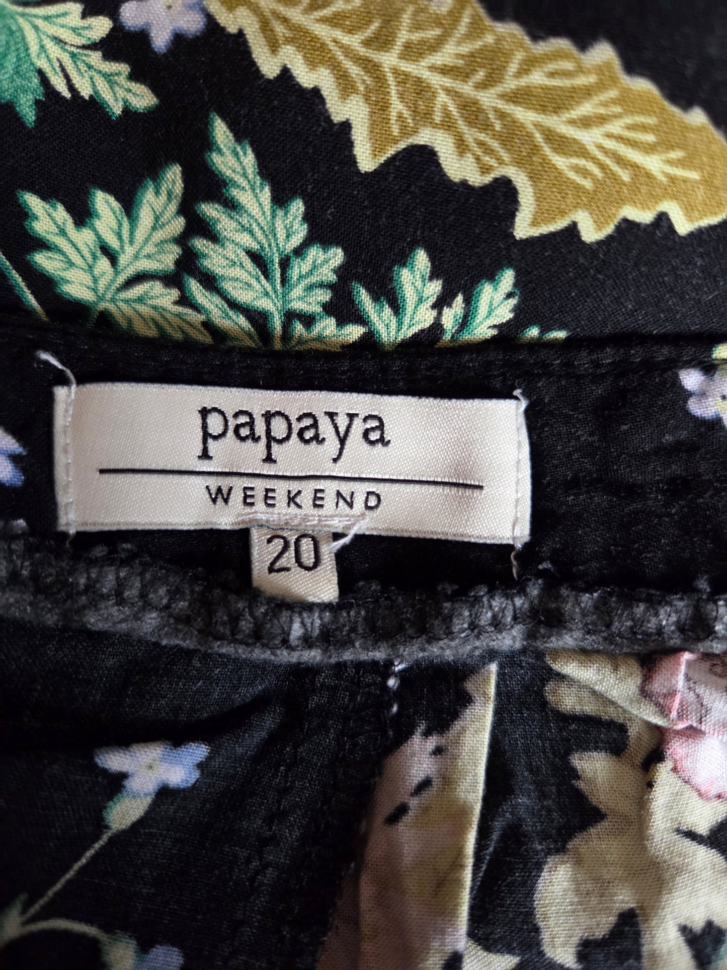 Floral patterned fabric with a 'papaya' size label