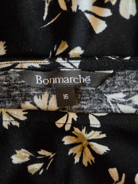 Bonmarché Floral Fitted Top – Black/ White/ Beige 3/4 Sleeve – Size - UK-16