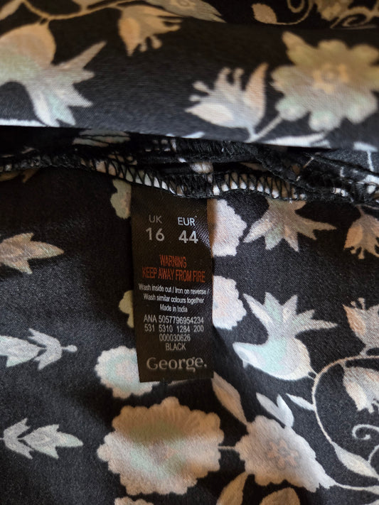George Patterned Blouse – Black 3/4 Sleeve - Size - UK-16