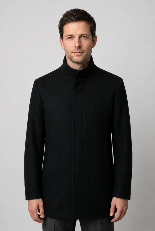 Man wearing a black coat