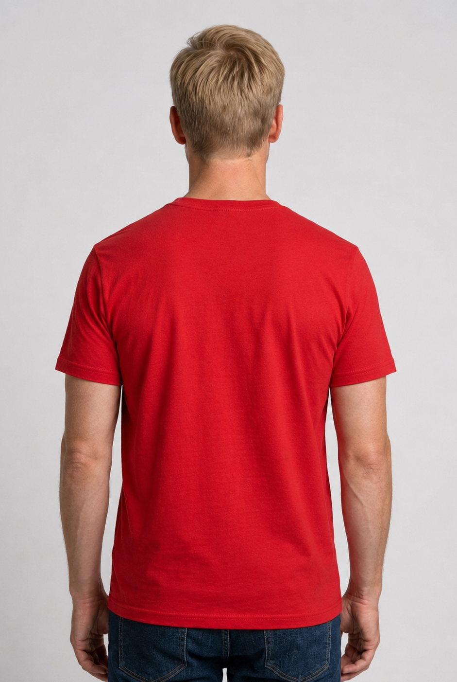 Man wearing a red t-shirt