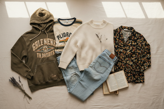Clothes laid flat on the floor