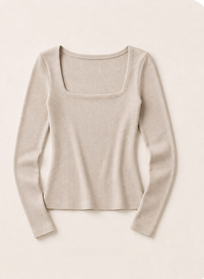 A picture of a long sleeve beige top