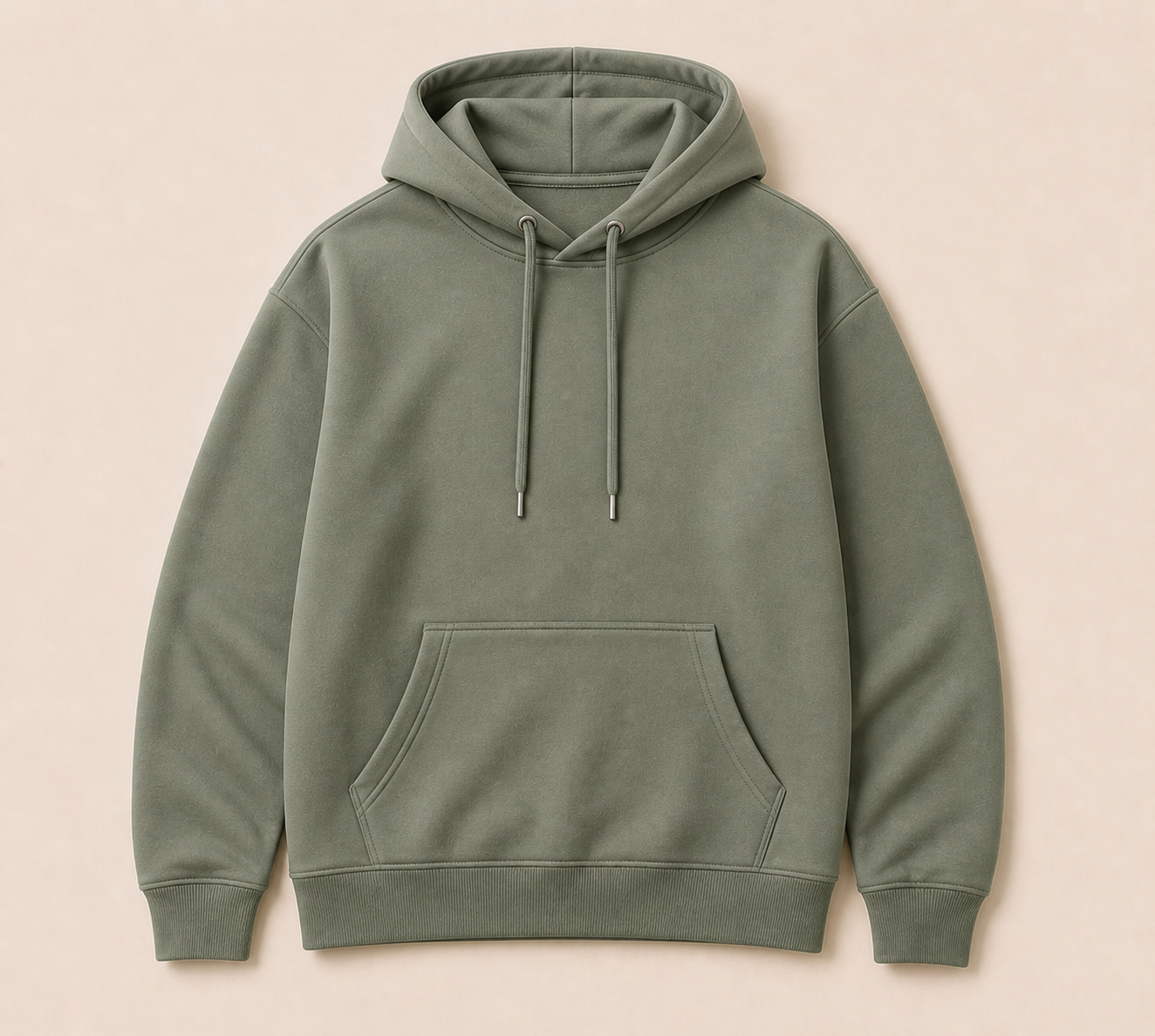 Men's green hoodie laid flat