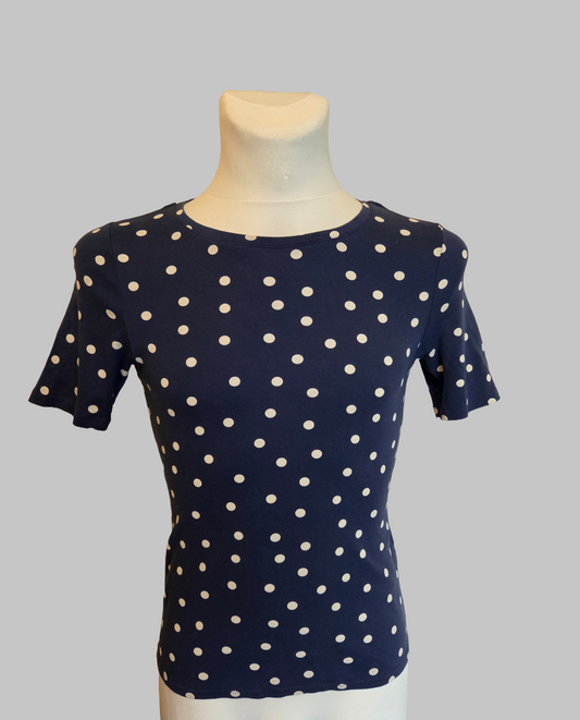 M&S Navy Polka Dot Short Sleeve Top – Size - UK-14