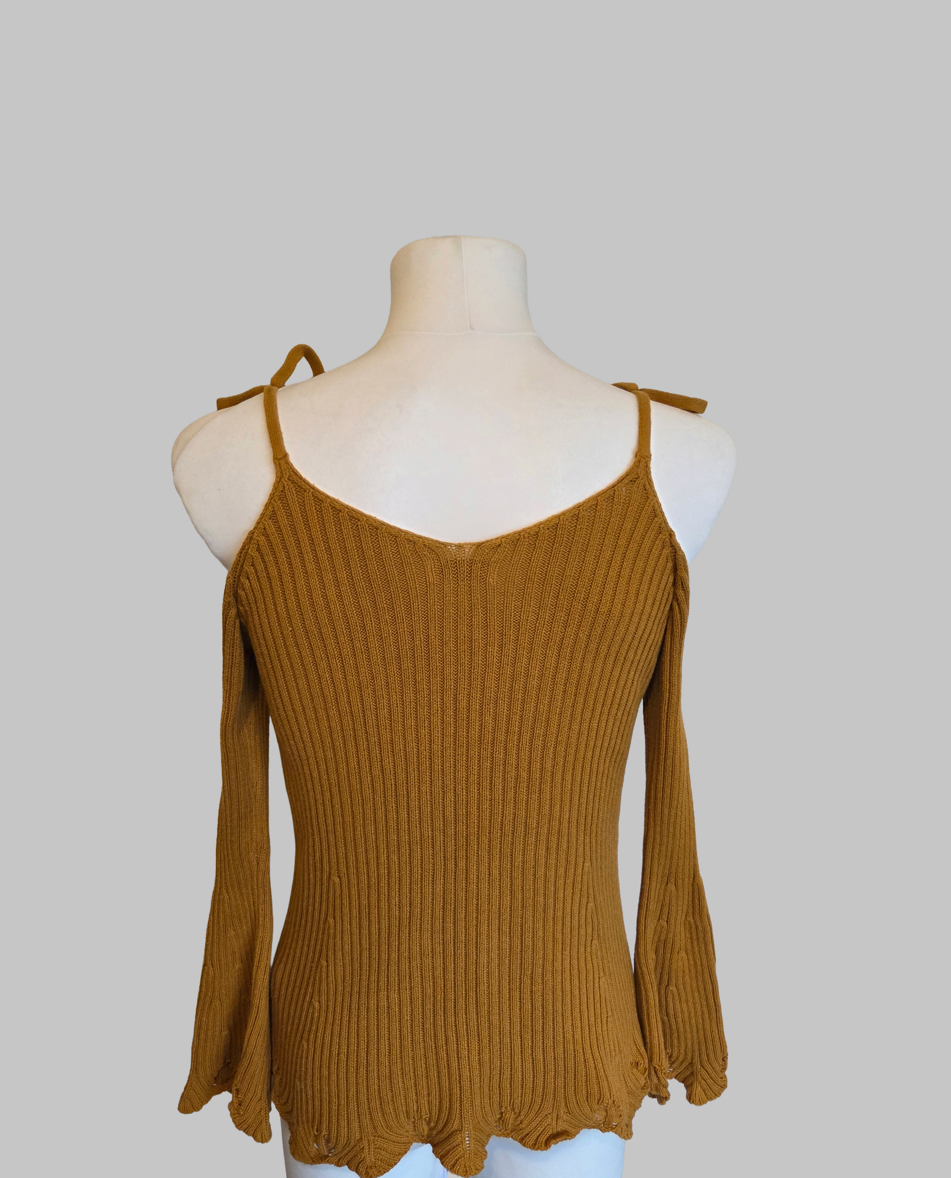 Mustard yellow ribbed sweater back view
