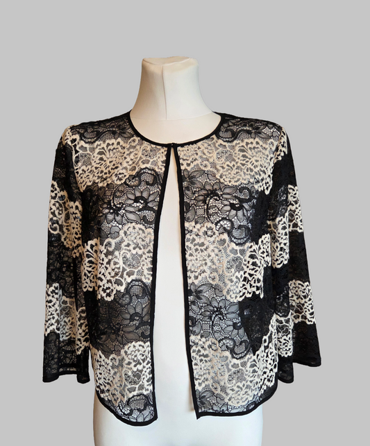 M&S Collection Black & Cream Lace Bolero Jacket - Size - UK-16