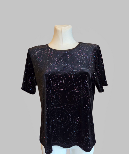 Bonmarché Black Multi Coloured Shimmer Swirl Print Top –  Size - UK-medium