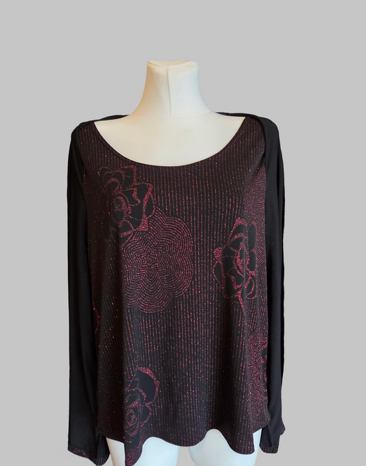 Bonmarché Black & Red Shimmer 2 Piece Layered Top -  Size - UK-Medium