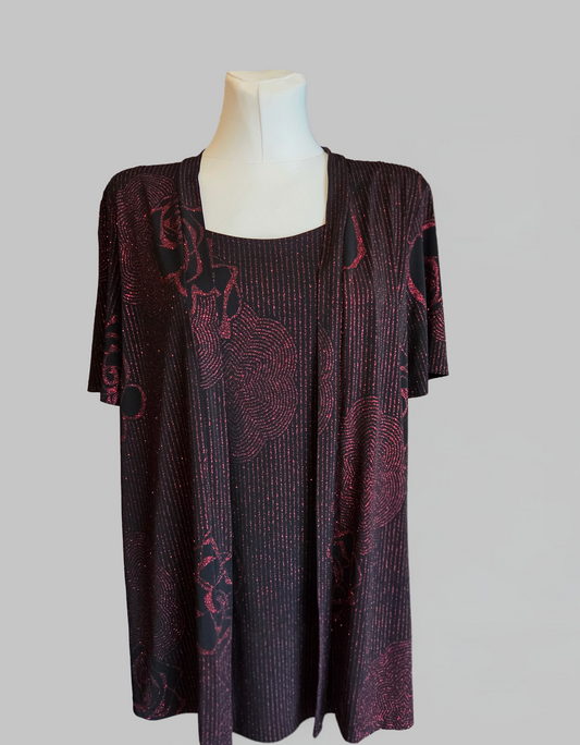Bonmarché Black & Red Shimmer 2 Piece Layered Top -  Size - UK-Medium