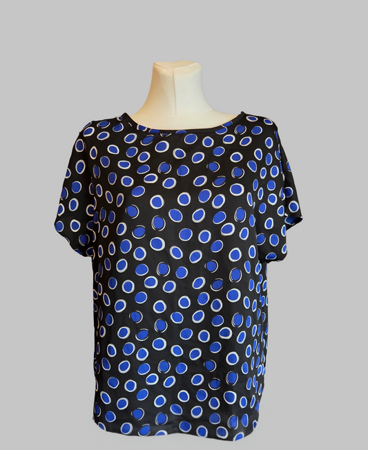 Simon Jersey Black & Blue Polka Dot Blouse - Size - UK-18