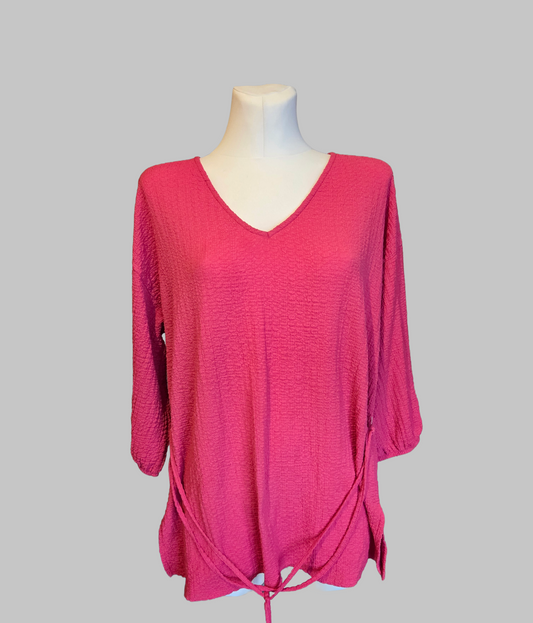 TU Woman Pink Textured Top - 3/4 Sleeve V-Neck – Size - UK-16