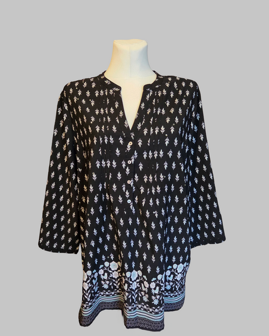 George Patterned Blouse – Black 3/4 Sleeve - Size - UK-16