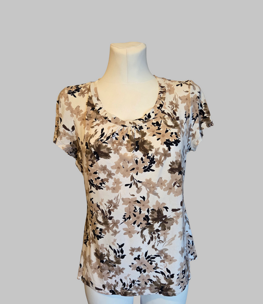 BM Collection Beige Floral Short Sleeve Top - Size - UK-14