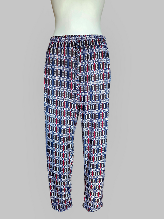 Shein Patterned Red/Blue/White/Black Soft Stretch Relaxed Fit Trousers - Size - UK-XLarge