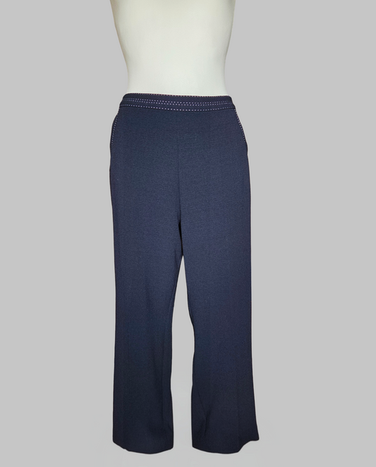 M&S Navy Straight Leg Trousers - Size - UK-12 Short