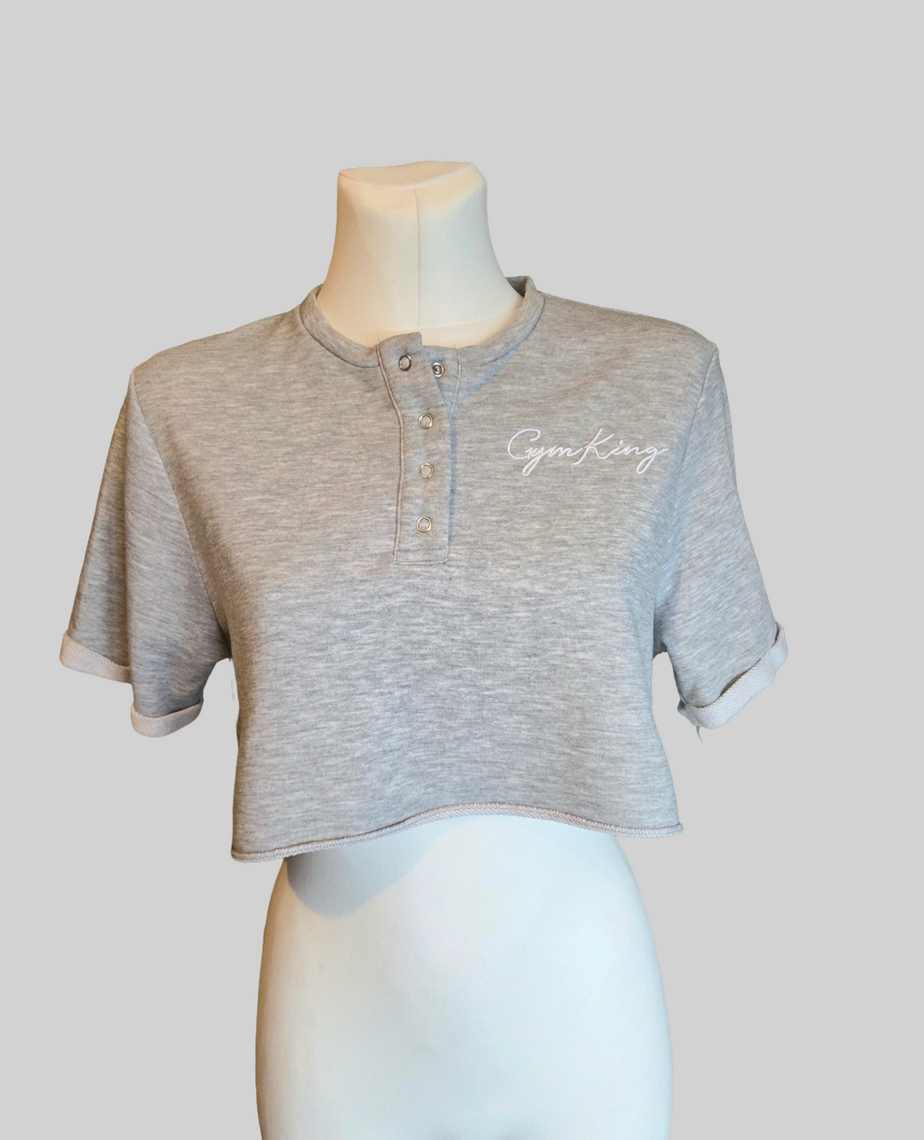 Gym King Grey Boxy Cropped Popper Neck Activewear Top – Size - UK-6
