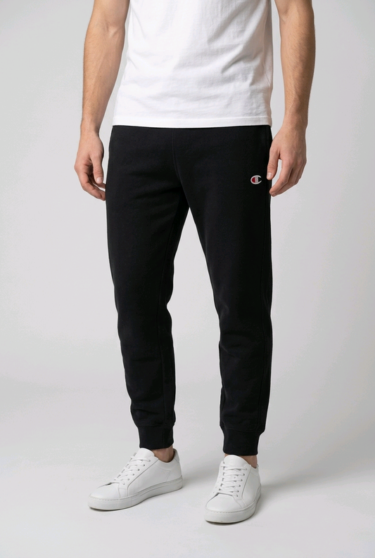 Black joggers with a champion logo