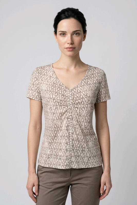 Betty Barclay Patterned Top – Beige Short Sleeve - UK- 10-12