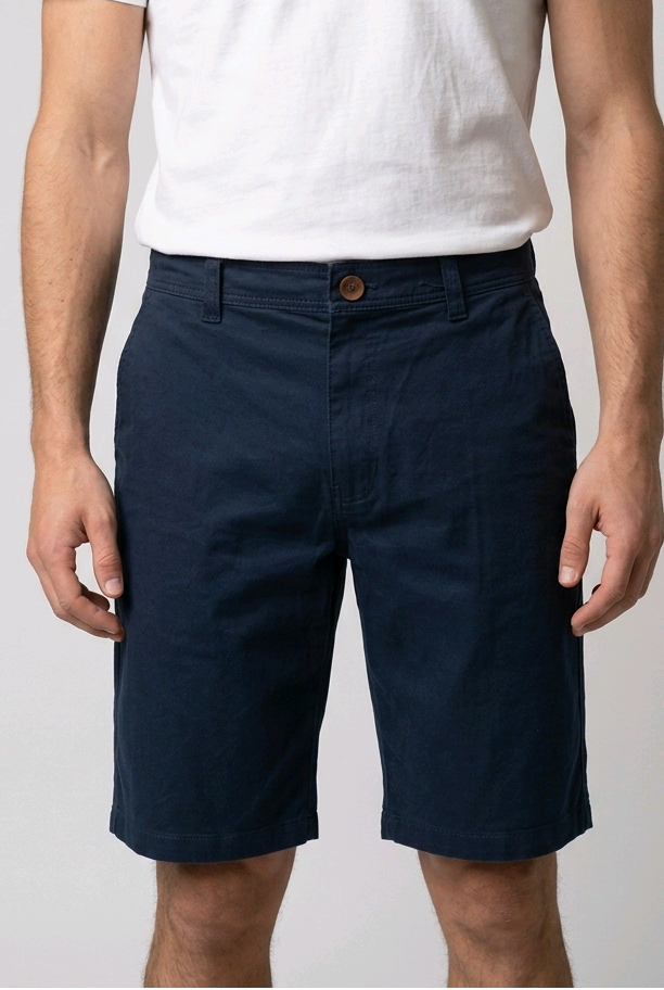 Man wearing navy chino shorts