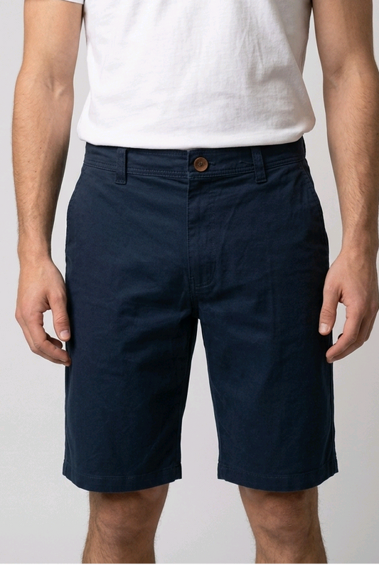 Man wearing navy chino shorts