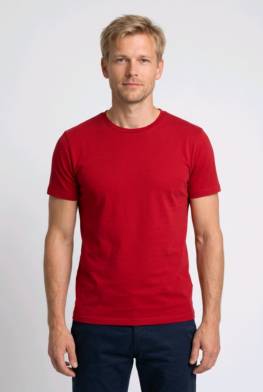 Man wearing a red t-shirt 