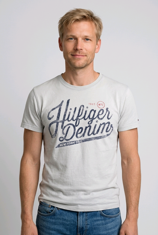 Man wearing a Tommy Hilfiger Denim t-shirt 