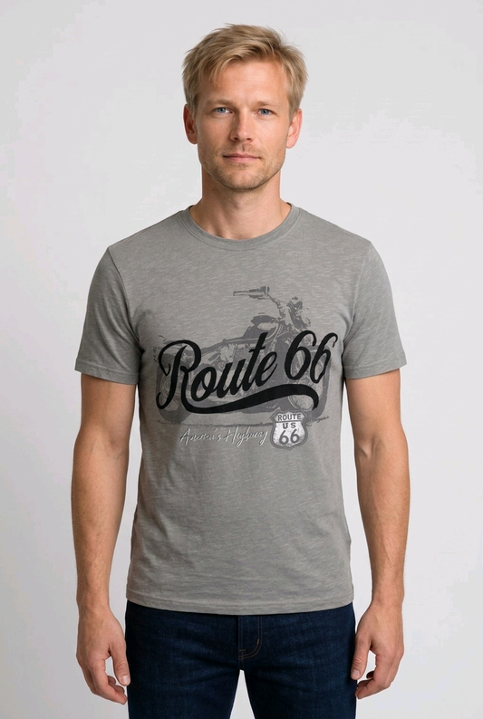 Route 66 Grey Graphic Print T-Shirt UK Smal