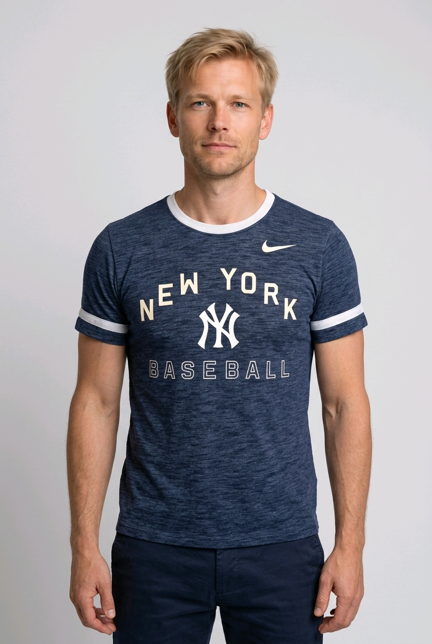 Man wearing a Nike New York Yankee t shirt
