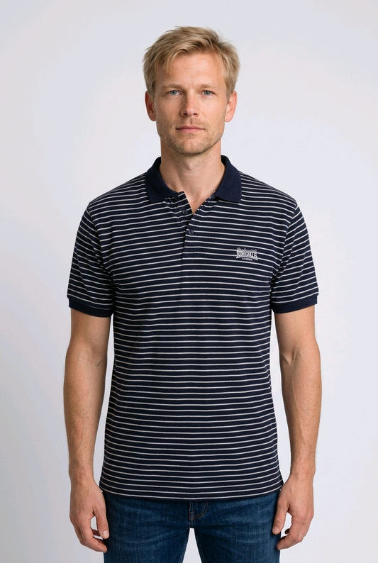 Man wearing a Lonsdale striped polo shirt