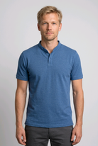 Man wearing a blue t shirt
