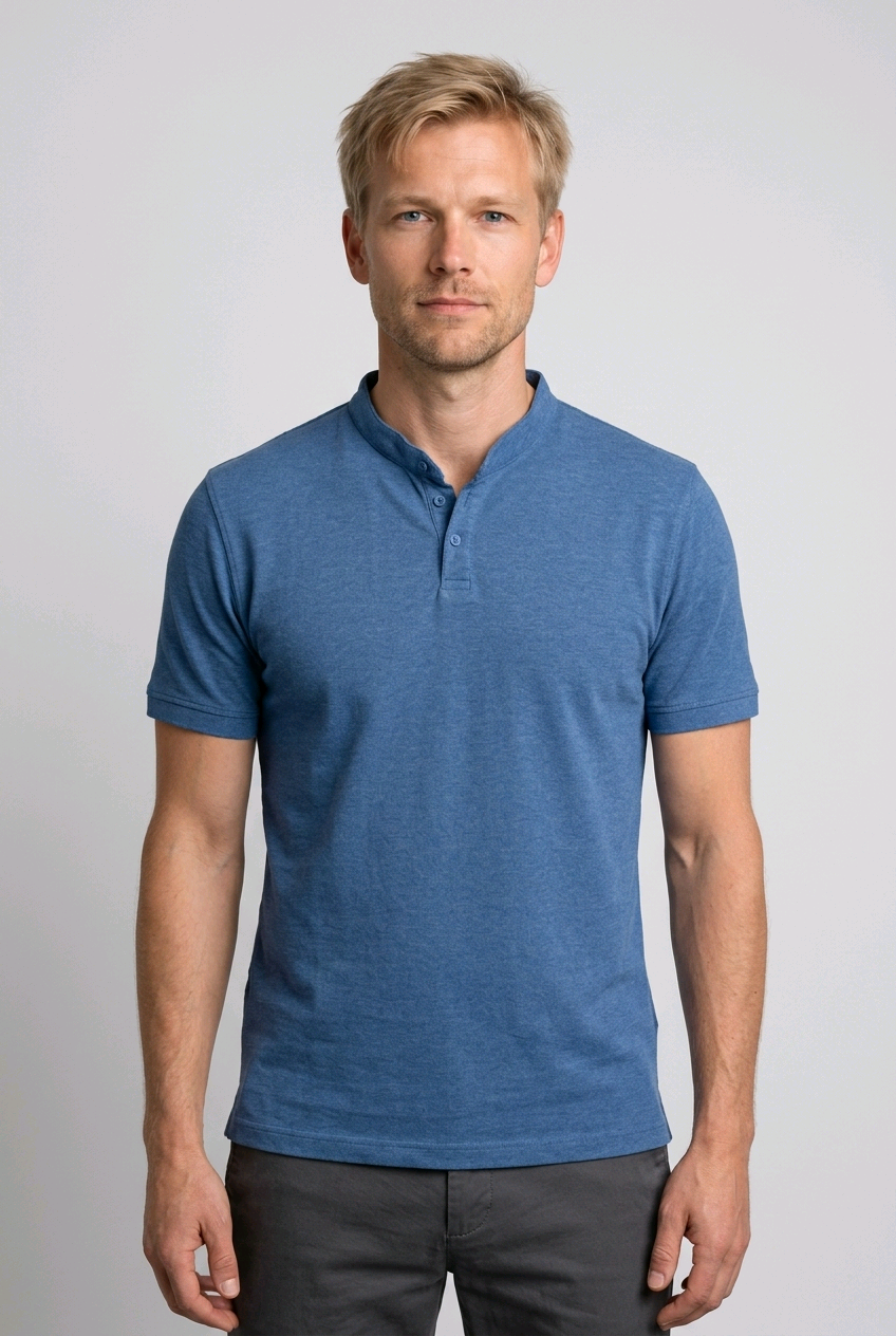 Man wearing a blue t shirt