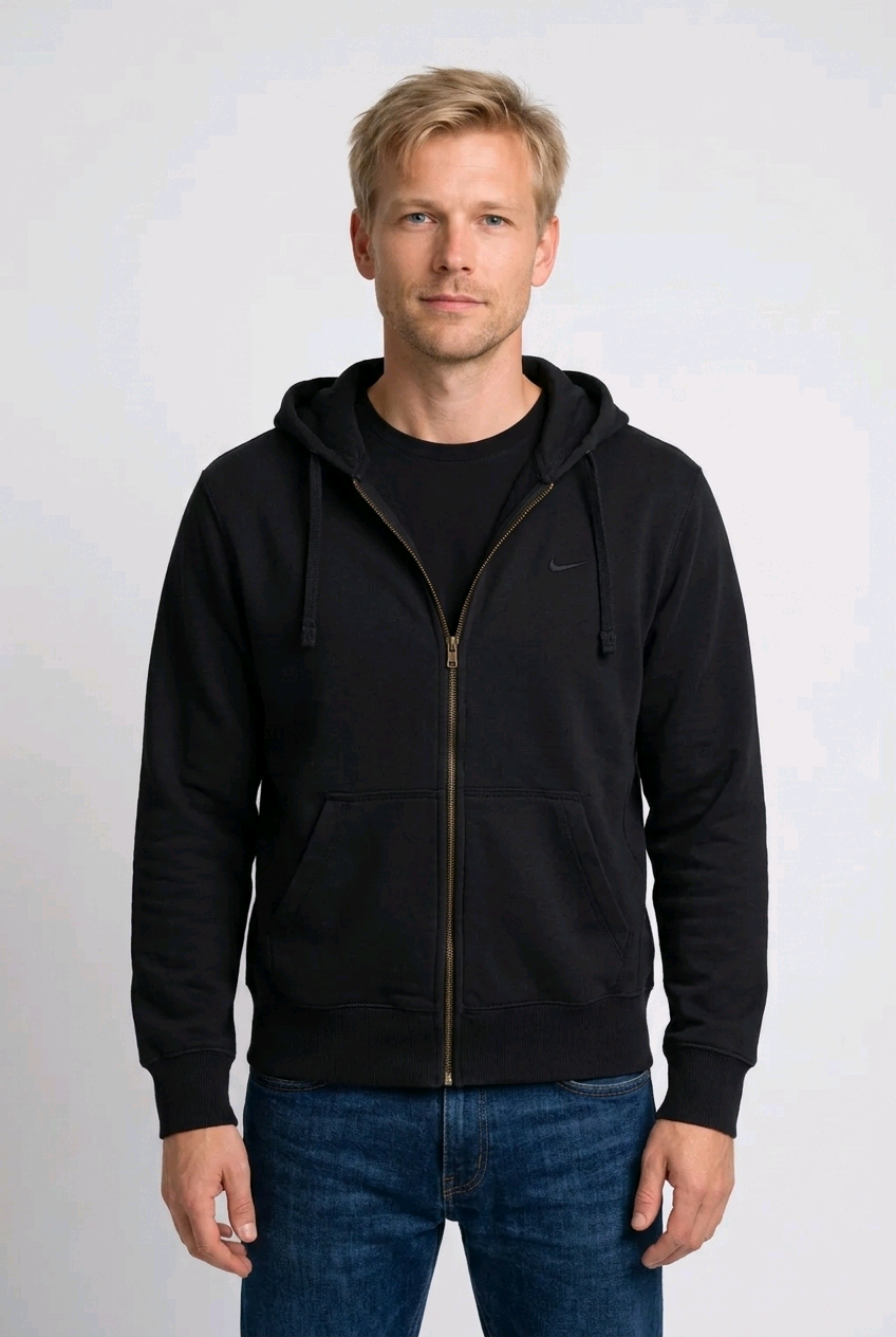 Man wearing a black Nike hoodie