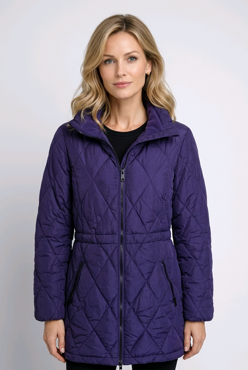 Woman wearing purple coat