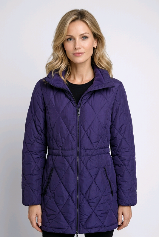 Woman wearing purple coat