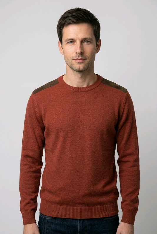 Man wearing a red long sleeve jumper
