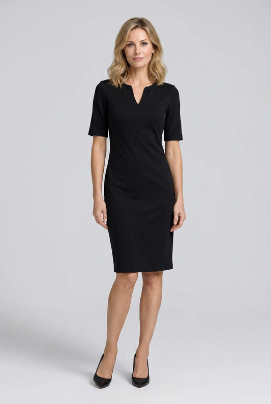 Woman wearing a black dress 