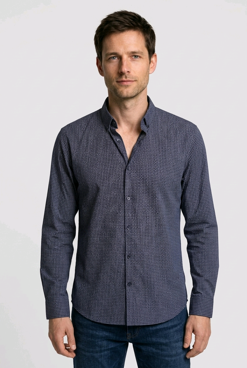 Man wearing a blue checkered shirt 