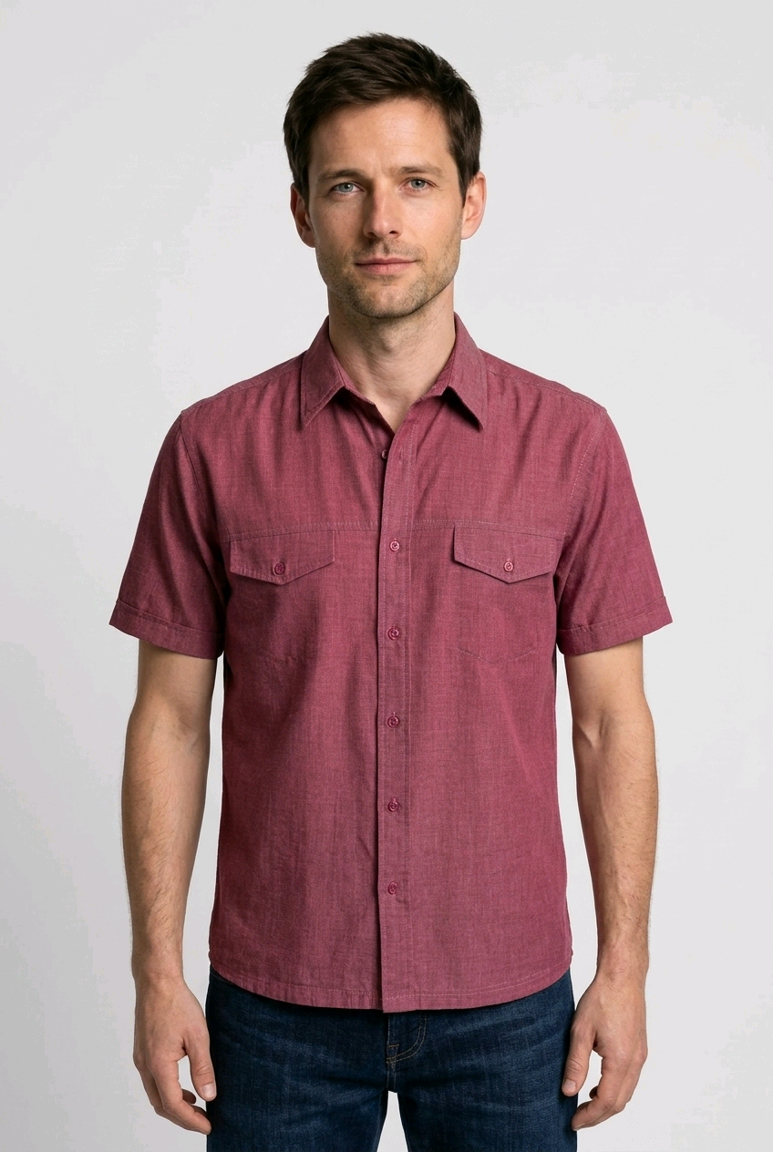 Westrock maroon short sleeve shirt front view