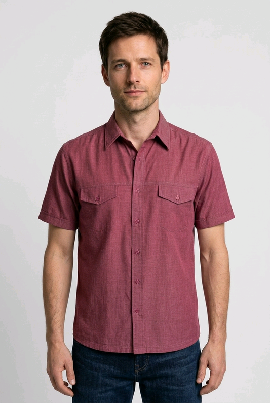 Westrock maroon short sleeve shirt front view